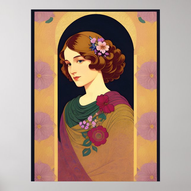 Affiche Belle, rétro, art déco, portrait de femme des anné (Devant)