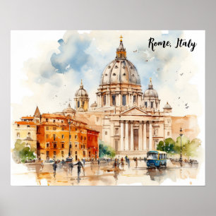 Affiche Belle Rome Italie Peinture Aquarelle