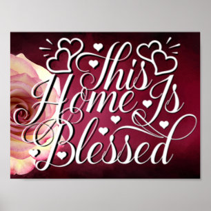 Affiche Belle Rose Blanche - Cette Maison Est Bénie