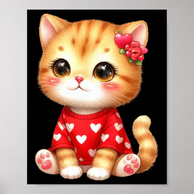 Affiche Belle Saint Valentin Chat Kitten Avec Coeur (Devant)
