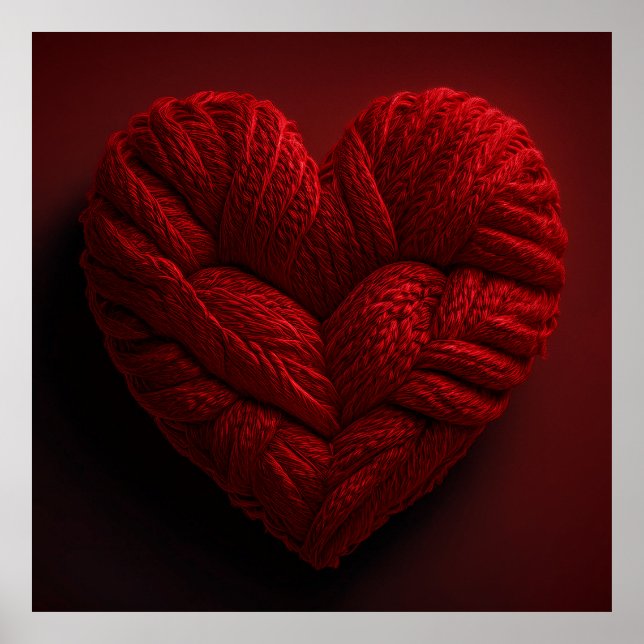 Affiche Belle Saint-Valentin Cœur Réalisé En Fil Rouge (Devant)