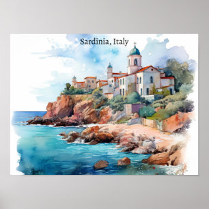 Affiche Belle Sardaigne Italie Aquarelle Voyage