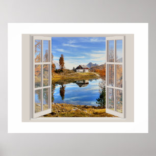 Affiche Belle scène d'automne vue par une fenêtre ouverte