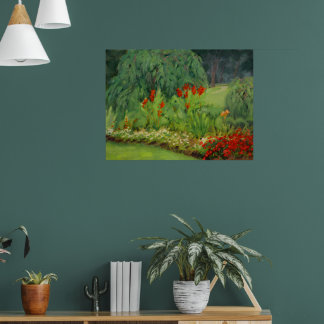 Affiche Belle scène de parc floral rouge et vert