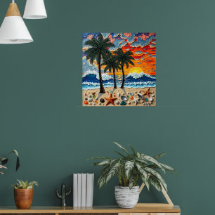 Affiche Belle scène de plage avec des palmiers