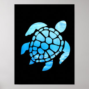 Affiche Belle silhouette de tortue marine vue sous-marine