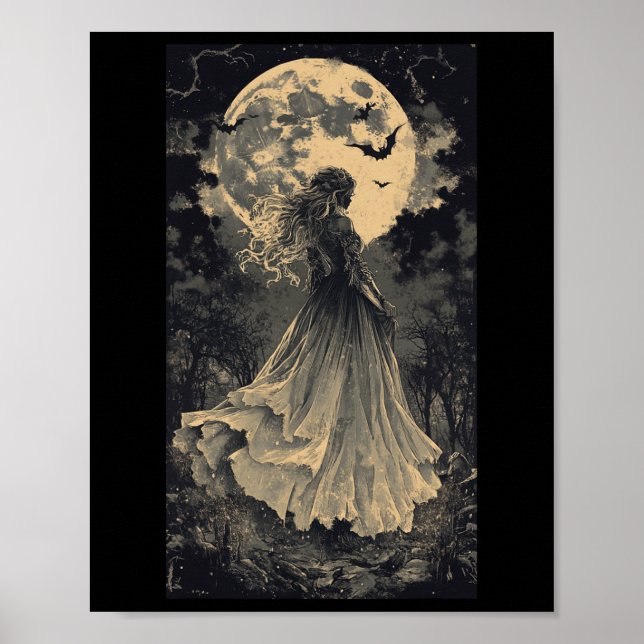 Affiche Belle Sorcière Imaginaire gothique Vampire Lune (Devant)