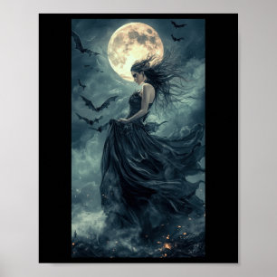 Affiche Belle Sorcière Imaginaire gothique Vampire Lune 1