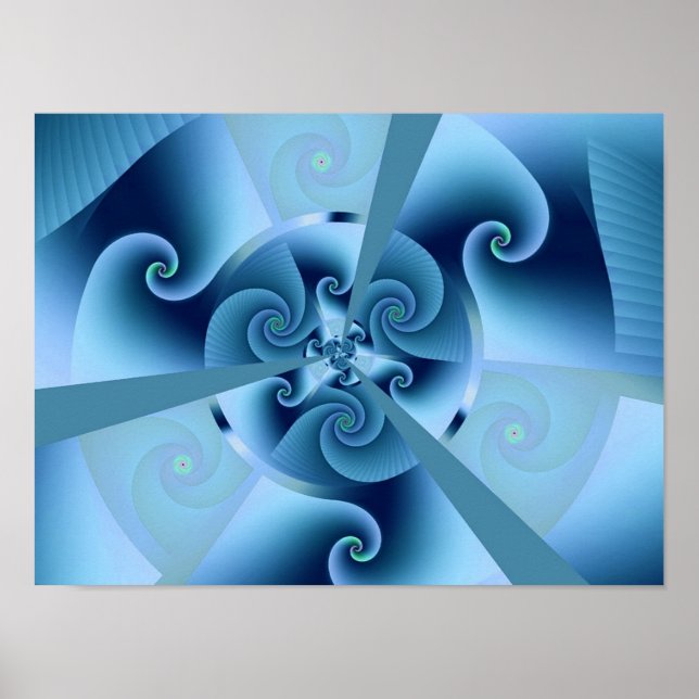 Affiche Belle Spirale Bleue Belle Fractale Art (Devant)