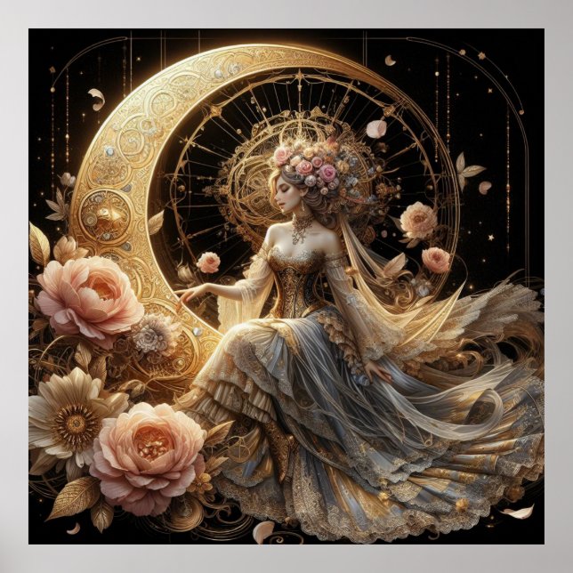 Affiche Belle Steampunk Woman sur la Lune (Devant)