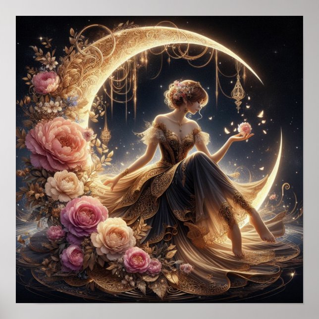 Affiche Belle Steampunk Woman sur la Lune (Devant)
