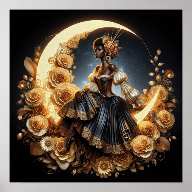 Affiche Belle Steampunk Woman sur la Lune (Devant)