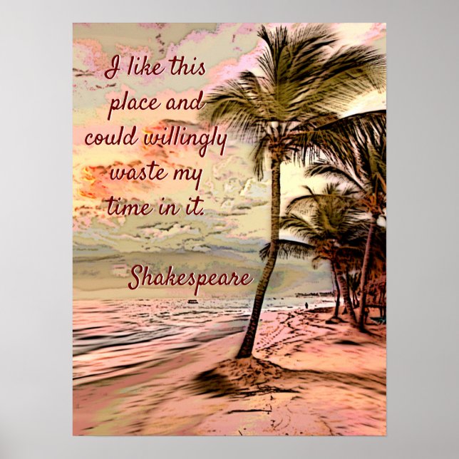 Affiche Belle Sunrise Beach Palms Shakespeare Citation (Devant)
