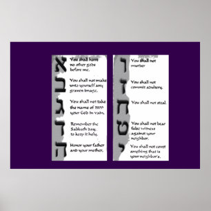 Affiche Belle Tapisserie des Dix Commandements Hébreux