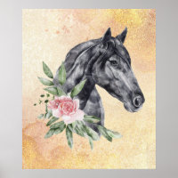 Belle tête de cheval noir Portrait d'aquarelle