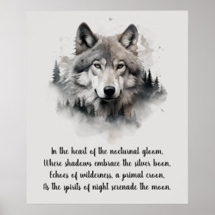 Affiche Belle tête de loup et poème