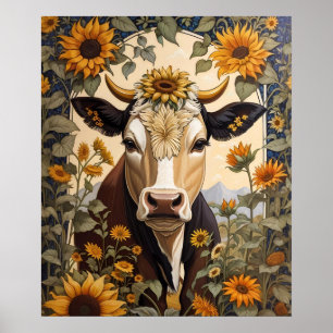 Affiche Belle Vache de campagne tournesol décoratif
