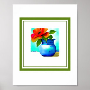 Affiche Belle Vase Fleur Bleue Fleur Gauche Poste