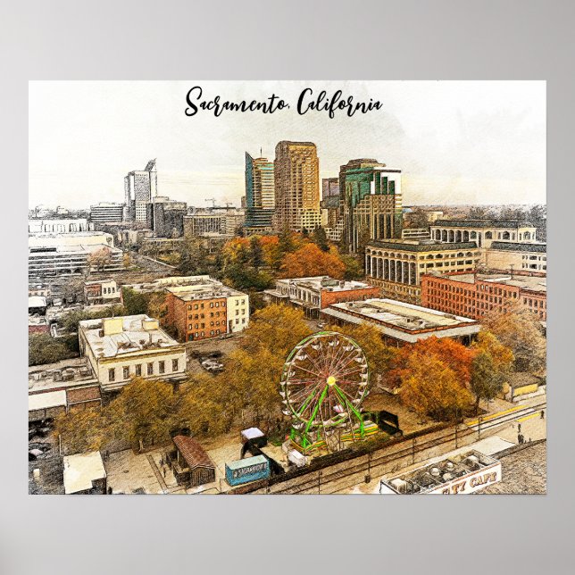 Affiche Belle vue de la ville de Sacramento en Californie (Devant)