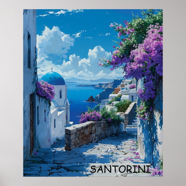 Affiche Belle vue mer de Santorin Grèce (Devant)