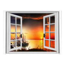 Belle vue sur le coucher de soleil Fausse fenêtre