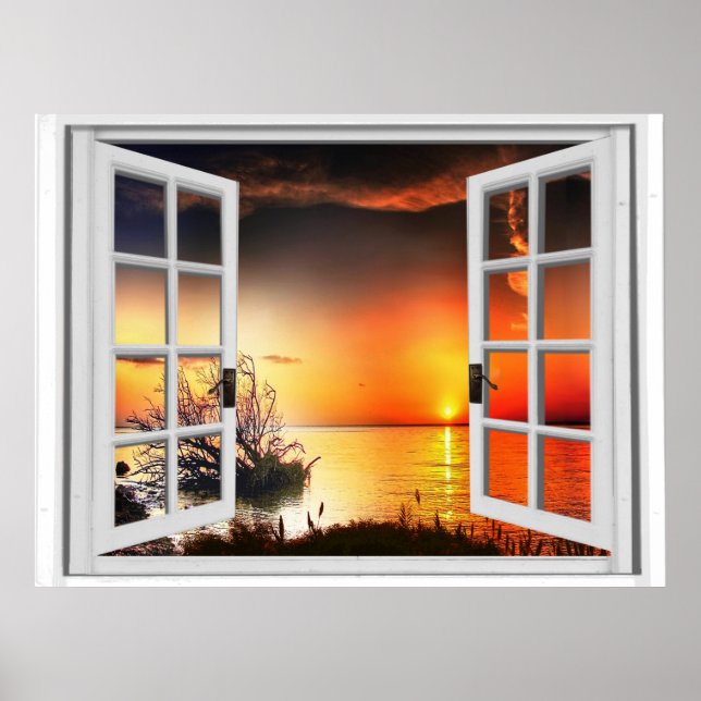 Affiche Belle vue sur le coucher de soleil Fausse fenêtre (Devant)