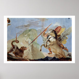 Affiche Bellerophon, à cheval Pegasus, tuant la Chimera,