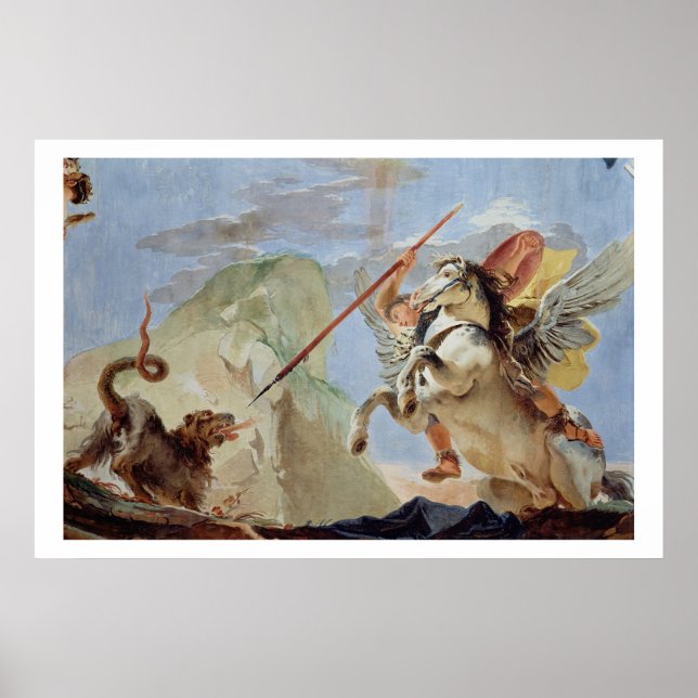 Affiche Bellerophon, à cheval Pegasus, tuant la Chimera, (Devant)