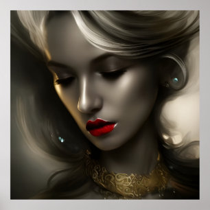 Affiche Belles femmes blondes bronze doré avec des lèvres 