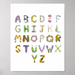 Affiche Belles fleurs botaniques Alphabet Baby Nursery
