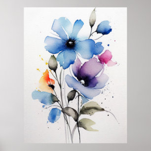 Affiche Belles fleurs d'aquarelle