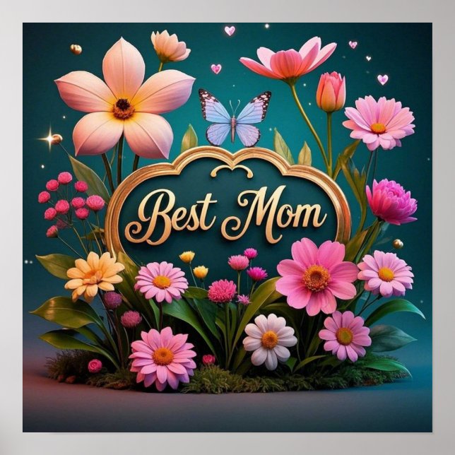Affiche Belles fleurs de jour de mère de glam (Devant)