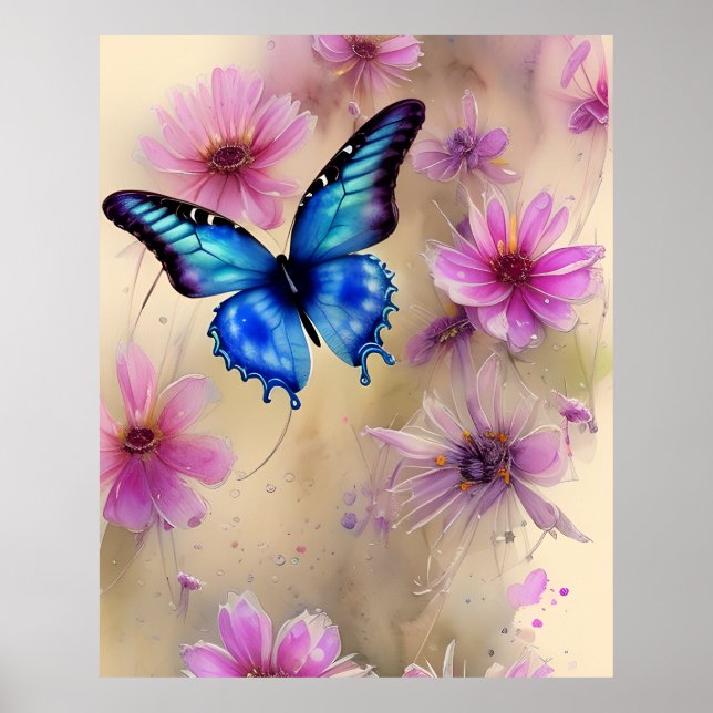 Affiche Belles fleurs et papillon (Devant)