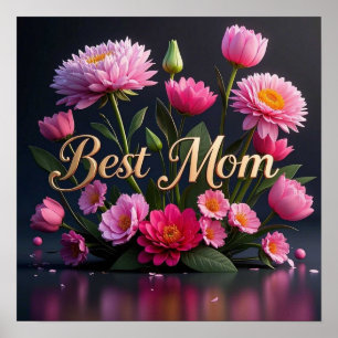 Affiche Belles fleurs roses Meilleur Bouquet de maman jama