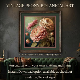 Affiche Belles floraisons de pivoine vintage