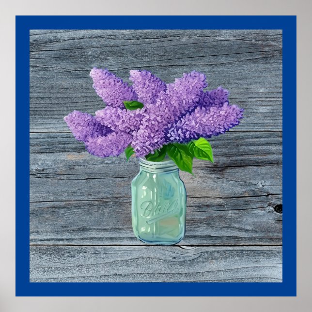 Affiche Belles Lilacs En Mason Jar Rustique (Devant)