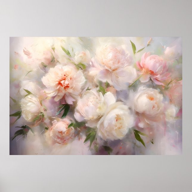 Affiche Belles Peonies Blanches et Roses Peinture à l'Aqua (Devant)