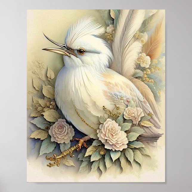 Affiche Belles plumes d'impression d'oiseaux Roses doux ne (Devant)
