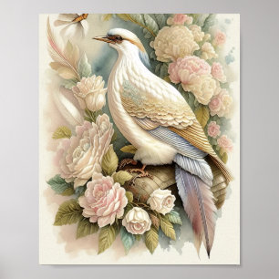 Affiche Belles plumes d'impression d'oiseaux Roses doux ne
