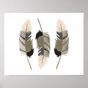 Affiche Belles plumes en Crème, Taupe, Gris et Noir
