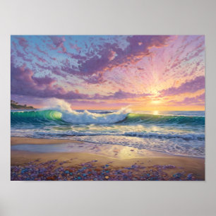 Affiche Belles vagues de plage et art de rivage