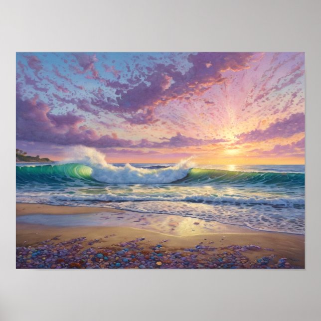 Affiche Belles vagues de plage et art de rivage (Devant)