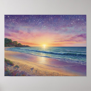Affiche Belles vagues de plage et art du rivage