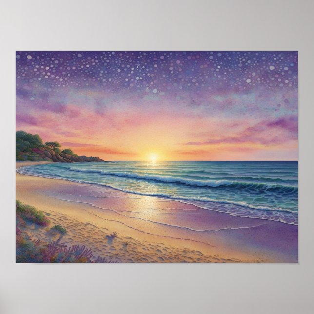 Affiche Belles vagues de plage et art du rivage (Devant)