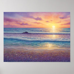 Affiche Belles vagues de plage et art du rivage