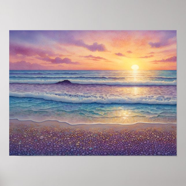 Affiche Belles vagues de plage et art du rivage (Devant)