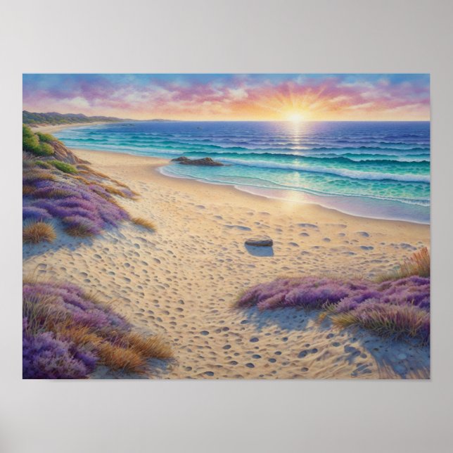 Affiche Belles vagues de plage et art du rivage (Devant)