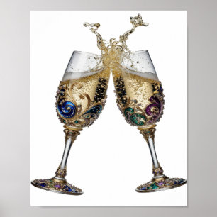 Affiche Belles VERRES À CHAMPAGNE en argent