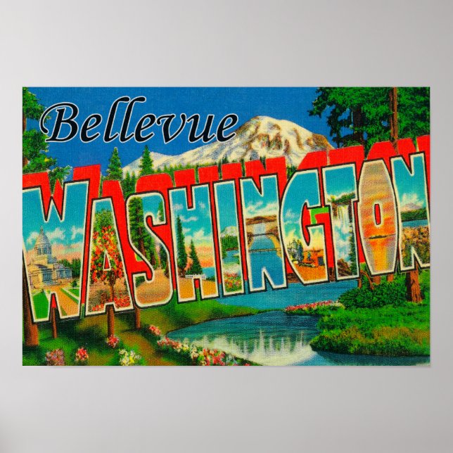 Affiche Bellevue, Washington - Scènes de grandes lettres (Devant)