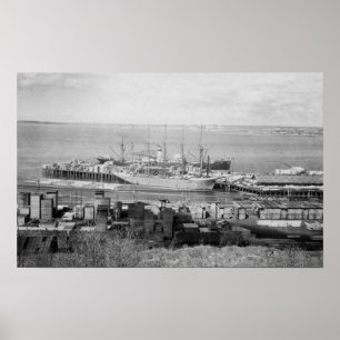 Affiche Bellingham, vue de docks de WA des bateaux de bois